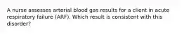 A nurse assesses arterial blood gas results for a client in acute respiratory failure (ARF). Which result is consistent with this disorder?