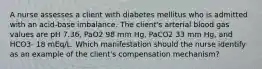 A nurse assesses a client with diabetes mellitus who is admitted with an acid-base imbalance. The client's arterial blood gas values are pH 7.36, PaO2 98 mm Hg, PaCO2 33 mm Hg, and HCO3- 18 mEq/L. Which manifestation should the nurse identify as an example of the client's compensation mechanism?