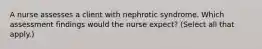 A nurse assesses a client with nephrotic syndrome. Which assessment findings would the nurse expect? (Select all that apply.)