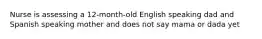 Nurse is assessing a 12-month-old English speaking dad and Spanish speaking mother and does not say mama or dada yet