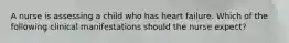A nurse is assessing a child who has heart failure. Which of the following clinical manifestations should the nurse expect?