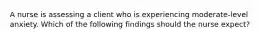 A nurse is assessing a client who is experiencing moderate-level anxiety. Which of the following findings should the nurse expect?