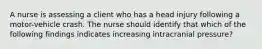 A nurse is assessing a client who has a head injury following a motor-vehicle crash. The nurse should identify that which of the following findings indicates increasing intracranial pressure?