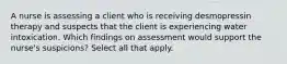 A nurse is assessing a client who is receiving desmopressin therapy and suspects that the client is experiencing water intoxication. Which findings on assessment would support the nurse's suspicions? Select all that apply.