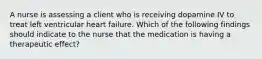 A nurse is assessing a client who is receiving dopamine IV to treat left ventricular heart failure. Which of the following findings should indicate to the nurse that the medication is having a therapeutic effect?