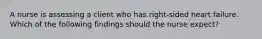 A nurse is assessing a client who has right-sided heart failure. Which of the following findings should the nurse expect?