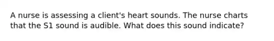 A nurse is assessing a client's heart sounds. The nurse charts that the S1 sound is audible. What does this sound indicate?