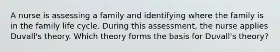 A nurse is assessing a family and identifying where the family is in the family life cycle. During this assessment, the nurse applies Duvall's theory. Which theory forms the basis for Duvall's theory?