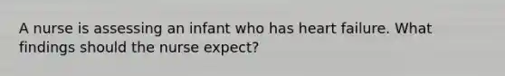 A nurse is assessing an infant who has heart failure. What findings should the nurse expect?