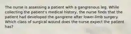 The nurse is assessing a patient with a gangrenous leg. While collecting the patient's medical history, the nurse finds that the patient had developed the gangrene after lower-limb surgery. Which class of surgical wound does the nurse expect the patient has?