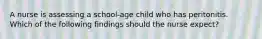 A nurse is assessing a school-age child who has peritonitis. Which of the following findings should the nurse expect?