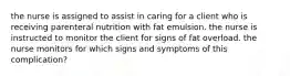 the nurse is assigned to assist in caring for a client who is receiving parenteral nutrition with fat emulsion. the nurse is instructed to monitor the client for signs of fat overload. the nurse monitors for which signs and symptoms of this complication?