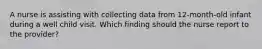 A nurse is assisting with collecting data from 12-month-old infant during a well child visit. Which finding should the nurse report to the provider?