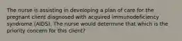 The nurse is assisting in developing a plan of care for the pregnant client diagnosed with acquired immunodeficiency syndrome (AIDS). The nurse would determine that which is the priority concern for this client?