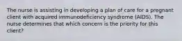 The nurse is assisting in developing a plan of care for a pregnant client with acquired immunodeficiency syndrome (AIDS). The nurse determines that which concern is the priority for this client?