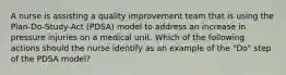 A nurse is assisting a quality improvement team that is using the Plan-Do-Study-Act (PDSA) model to address an increase in pressure injuries on a medical unit. Which of the following actions should the nurse identify as an example of the "Do" step of the PDSA model?