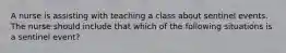 A nurse is assisting with teaching a class about sentinel events. The nurse should include that which of the following situations is a sentinel event?