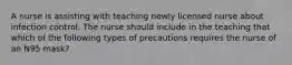 A nurse is assisting with teaching newly licensed nurse about infection control. The nurse should include in the teaching that which of the following types of precautions requires the nurse of an N95 mask?