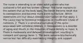 The nurse is attending to an older adult patient who has sustained a fall and has broken a femur. The nurse explains to the patient that as the body ages, the bones become weak due to osteoporosis and become more prone to fracture. Which statements are true about osteoporosis? Select all that apply. 1. The cause may be hormonal imbalances or insufficient intake of nutrients. 2. There is a structural curvature of the spine associated with vertebral rotation. 3. Osteoporosis is a disorder of aging and results in the reduction of bone density or mass. 4. There is inadequate and delayed mineralization, resulting in compact and spongy bone. 5. The bone remains biochemically normal but has difficulty maintaining integrity and support