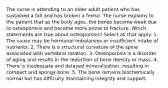 The nurse is attending to an older adult patient who has sustained a fall and has broken a femur. The nurse explains to the patient that as the body ages, the bones become weak due to osteoporosis and become more prone to fracture. Which statements are true about osteoporosis? Select all that apply. 1. The cause may be hormonal imbalances or insufficient intake of nutrients. 2. There is a structural curvature of the spine associated with vertebral rotation. 3. Osteoporosis is a disorder of aging and results in the reduction of bone density or mass. 4. There is inadequate and delayed mineralization, resulting in compact and spongy bone. 5. The bone remains biochemically normal but has difficulty maintaining integrity and support.