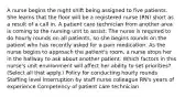 A nurse begins the night shift being assigned to five patients. She learns that the floor will be a registered nurse (RN) short as a result of a call in. A patient care technician from another area is coming to the nursing unit to assist. The nurse is required to do hourly rounds on all patients, so she begins rounds on the patient who has recently asked for a pain medication. As the nurse begins to approach the patient's room, a nurse stops her in the hallway to ask about another patient. Which factors in this nurse's unit environment will affect her ability to set priorities? (Select all that apply.) Policy for conducting hourly rounds Staffing level Interruption by staff nurse colleague RN's years of experience Competency of patient care technician