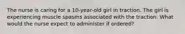 The nurse is caring for a 10-year-old girl in traction. The girl is experiencing muscle spasms associated with the traction. What would the nurse expect to administer if ordered?