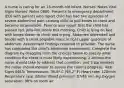 A nurse is caring for an 18-month-old infant. Nurses' Notes Vital Signs Nurses' Notes 0800: Presents to emergency department (ED) with parents who report child has had two episodes of severe abdominal pain causing child to pull knees to chest and become inconsolable. Parents also report that the child has passed red, jelly-like stools this morning. Child is lying on bed with knees drawn to chest and crying. Abdomen distended and tender with a small palpable mass in right upper quadrant of abdomen. Assessment findings reported to provider. The nurse has completed the child's admission assessment. Complete the diagram by dragging from the choices below to specify what condition the client is most likely experiencing, 2 actions the nurse should take to address that condition, and 2 parameters the nurse should monitor to assess the client's progress. Vital Signs 0815: Temperature: 36.8° C (98.2° F) Heart rate: 120/min Respiratory rate: 28/min Blood pressure: 87/46 mm Hg Oxygen saturation: 98% on room air