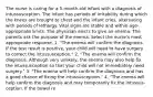 The nurse is caring for a 5-month-old infant with a diagnosis of intussusception. The infant has periods of irritability during which the knees are brought to chest and the infant cries, alternating with periods of lethargy. Vital signs are stable and within age-appropriate limits. The physician elects to give an enema. The parents ask the purpose of the enema. Select the nurse's most appropriate response. 1. "The enema will confirm the diagnosis. If the test result is positive, your child will need to have surgery to correct the intussusception." 2. "The enema will confirm the diagnosis. Although very unlikely, the enema may also help fix the intussusception so that your child will not immediately need surgery." 3. "The enema will help confirm the diagnosis and has a good chance of fixing the intussusception." 4. "The enema will help confirm the diagnosis and may temporarily fix the intussus-ception. If the bowel re