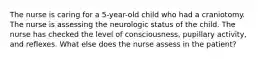 The nurse is caring for a 5-year-old child who had a craniotomy. The nurse is assessing the neurologic status of the child. The nurse has checked the level of consciousness, pupillary activity, and reflexes. What else does the nurse assess in the patient?