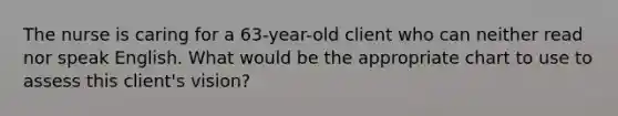 The nurse is caring for a 63-year-old client who can neither read nor speak English. What would be the appropriate chart to use to assess this client's vision?