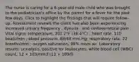 The nurse is caring for a 6-year-old male child who was brought to the pediatrician's office by the parent for a fever for the past few days. Click to highlight the findings that will require follow-up. Assessment reveals the client has also been experiencing increased urinary frequency , dysuria , and costovertebral pain . Vital signs: temperature, 101.2°F (38.4°C) ; heart rate, 110 beats/min ; blood pressure, 88/48 mm Hg; respiratory rate, 22 breaths/min ; oxygen saturation, 98% room air. Laboratory results: urinalysis, positive for leukocytes; white blood cell (WBC) count, 12 × 103/mm3 (12 × 109/l)