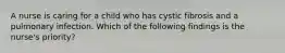 A nurse is caring for a child who has cystic fibrosis and a pulmonary infection. Which of the following findings is the nurse's priority?