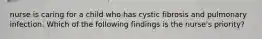nurse is caring for a child who has cystic fibrosis and pulmonary infection. Which of the following findings is the nurse's priority?