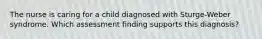 The nurse is caring for a child diagnosed with Sturge-Weber syndrome. Which assessment finding supports this diagnosis?