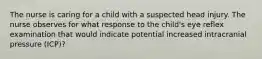 The nurse is caring for a child with a suspected head injury. The nurse observes for what response to the child's eye reflex examination that would indicate potential increased intracranial pressure (ICP)?