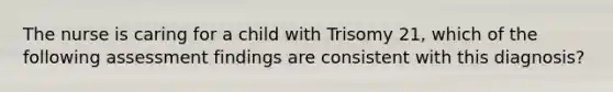 The nurse is caring for a child with Trisomy 21, which of the following assessment findings are consistent with this diagnosis?