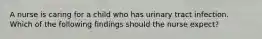 A nurse is caring for a child who has urinary tract infection. Which of the following findings should the nurse expect?