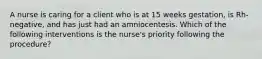 A nurse is caring for a client who is at 15 weeks gestation, is Rh-negative, and has just had an amniocentesis. Which of the following interventions is the nurse's priority following the procedure?