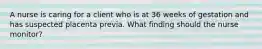 A nurse is caring for a client who is at 36 weeks of gestation and has suspected placenta previa. What finding should the nurse monitor?