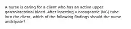 A nurse is caring for a client who has an active upper gastrointestinal bleed. After inserting a nasogastric (NG) tube into the client, which of the following findings should the nurse anticipate?