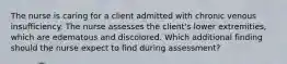 The nurse is caring for a client admitted with chronic venous insufficiency. The nurse assesses the client's lower extremities, which are edematous and discolored. Which additional finding should the nurse expect to find during assessment?