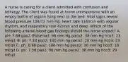 A nurse is caring for a client admitted with confusion and lethargy. The client was found at home unresponsive with an empty bottle of aspirin lying next to the bed. Vital signs reveal blood pressure 104/72 mm Hg, heart rate 116/min with regular rhythm, and respiratory rate 42/min and deep. Which of the following arterial blood gas findings should the nurse expect? A. pH: 7.68 pao2 (Pulse ox): 96 mm Hg paco2: 38 mm Hg hco3: 23 mEq/L B. ph: 7.48 pao2: 100 mm hg paco2: 28 mm hg hco3: 23 mEq/l C. ph: 6.98 pao2: 100 mm hg paco2: 30 mm hg hco3: 18 mEq/l D. ph: 7.58 pao2: 96 mm hg paco2 :38 mm hg hco3: 29 mEq/l