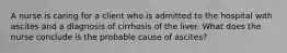 A nurse is caring for a client who is admitted to the hospital with ascites and a diagnosis of cirrhosis of the liver. What does the nurse conclude is the probable cause of ascites?