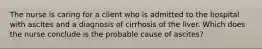 The nurse is caring for a client who is admitted to the hospital with ascites and a diagnosis of cirrhosis of the liver. Which does the nurse conclude is the probable cause of ascites?