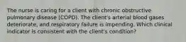 The nurse is caring for a client with chronic obstructive pulmonary disease (COPD). The client's arterial blood gases deteriorate, and respiratory failure is impending. Which clinical indicator is consistent with the client's condition?