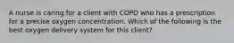 A nurse is caring for a client with COPD who has a prescription for a precise oxygen concentration. Which of the following is the best oxygen delivery system for this client?