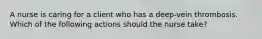 A nurse is caring for a client who has a deep-vein thrombosis. Which of the following actions should the nurse take?