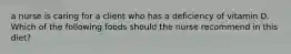 a nurse is caring for a client who has a deficiency of vitamin D. Which of the following foods should the nurse recommend in this diet?