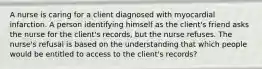 A nurse is caring for a client diagnosed with myocardial infarction. A person identifying himself as the client's friend asks the nurse for the client's records, but the nurse refuses. The nurse's refusal is based on the understanding that which people would be entitled to access to the client's records?