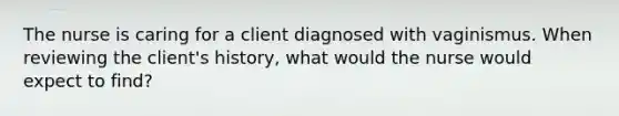 The nurse is caring for a client diagnosed with vaginismus. When reviewing the client's history, what would the nurse would expect to find?